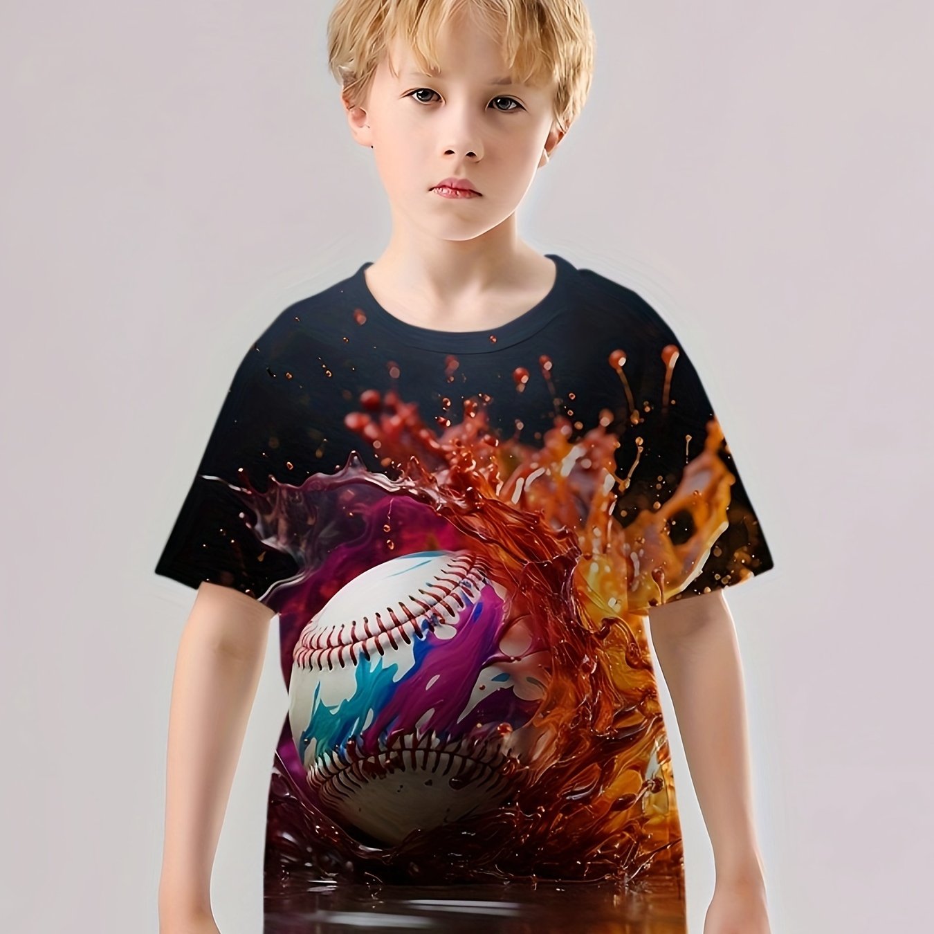 Kids Boys Baseball 3D Print T Shirt Short Sleeve Tee