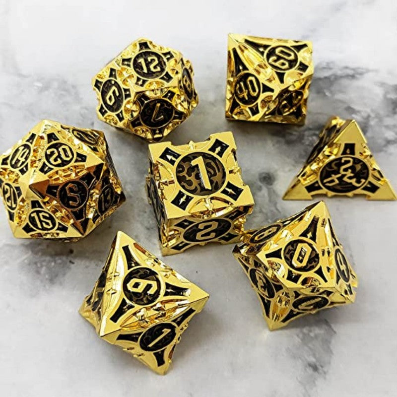 Metal Dice Set 7 Die Polyhedral Gift Box Golden Number