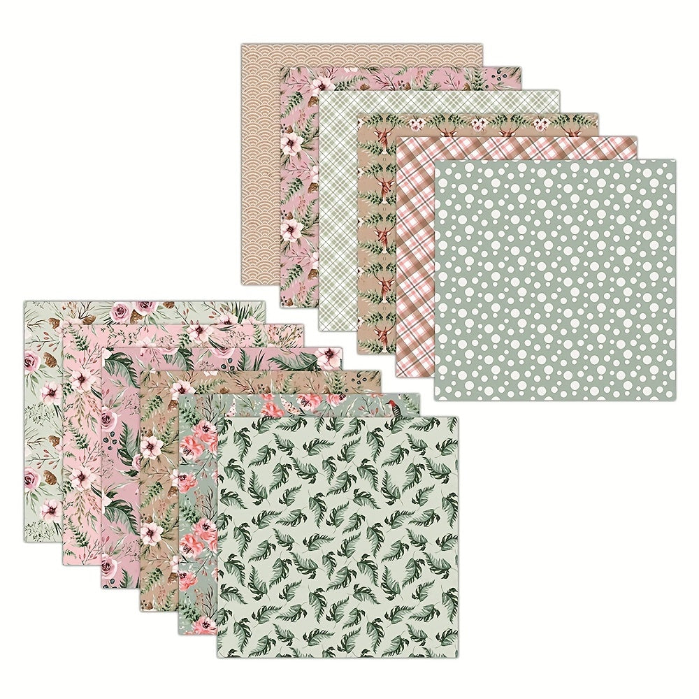 12pcs Flower Dot Marble Pattern DIY Material Scrapbook Background Paper