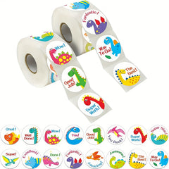 500 Holiday Cartoon Dinosaur Thank You Stickers Roll
