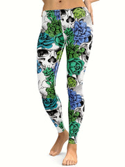 Spooky Halloween Skull Leggings High Stretch Workout Pants