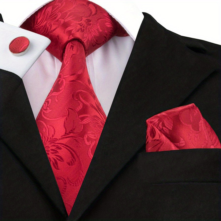 Men's Tie Floral Necktie Handkerchief Clip Set