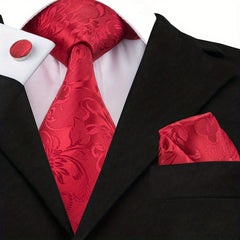 Men's Tie Floral Necktie Handkerchief Clip Set
