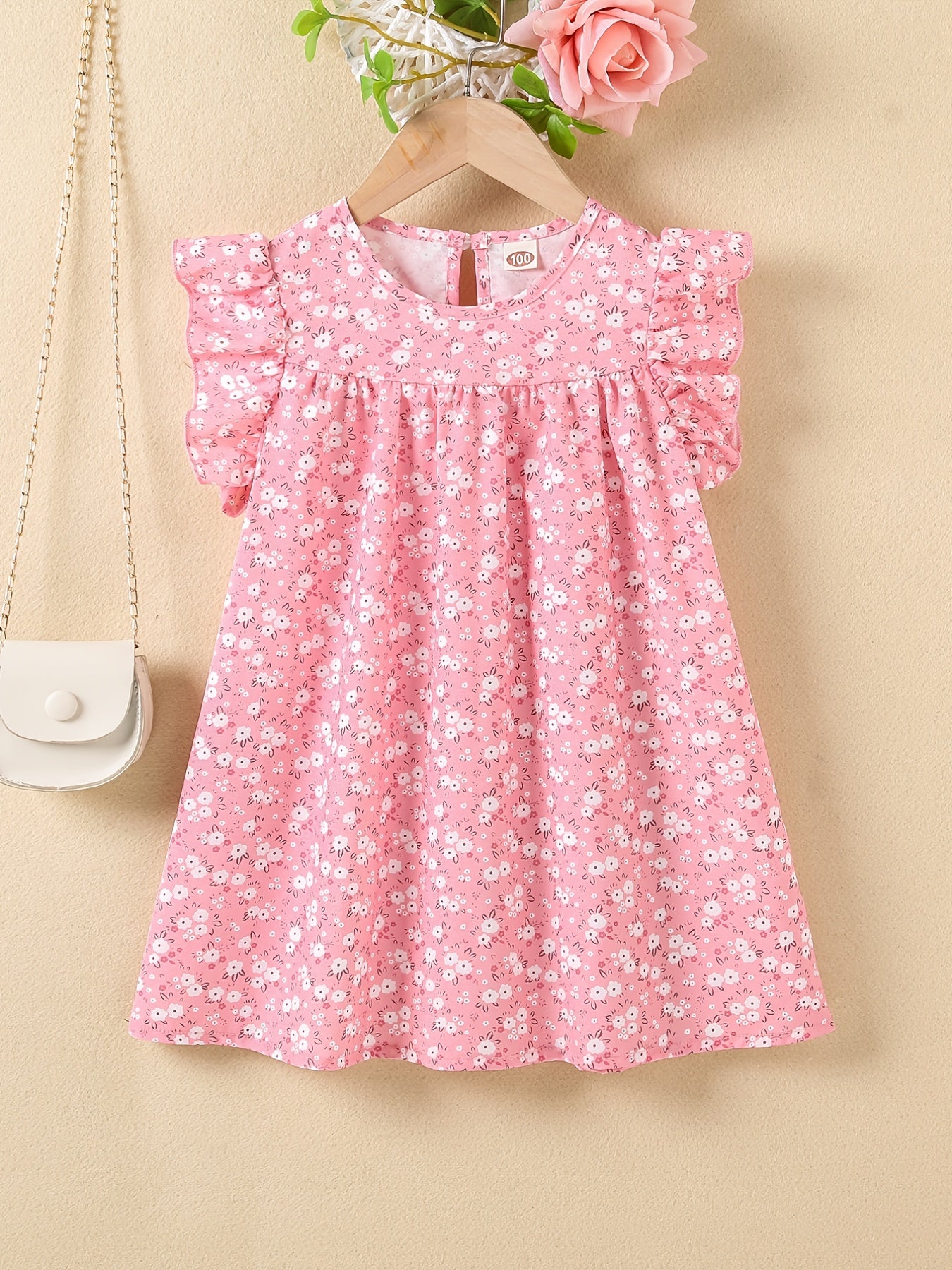Girls Floral Dress Round Neck Sleeveless Ruffles Princess Dress Kids Summer Clot