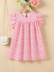 Girls Floral Dress Round Neck Sleeveless Ruffles Princess Dress Kids Summer Clot