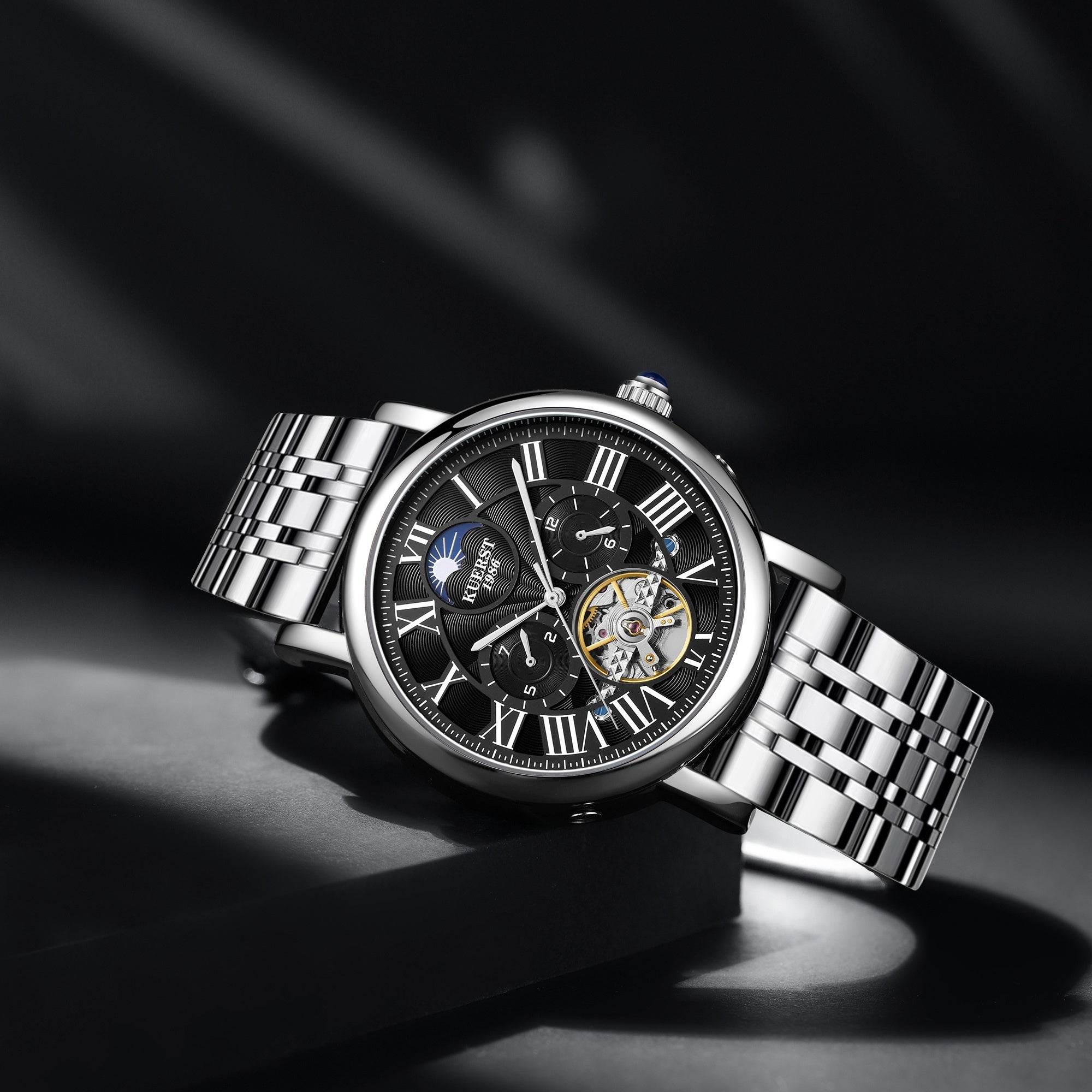 KUERST Retro Youth Men's Steel Strap Automatic Mechanical Watch Waterproof