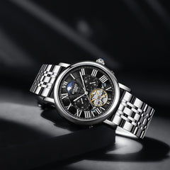 KUERST Retro Youth Men's Steel Strap Automatic Mechanical Watch Waterproof