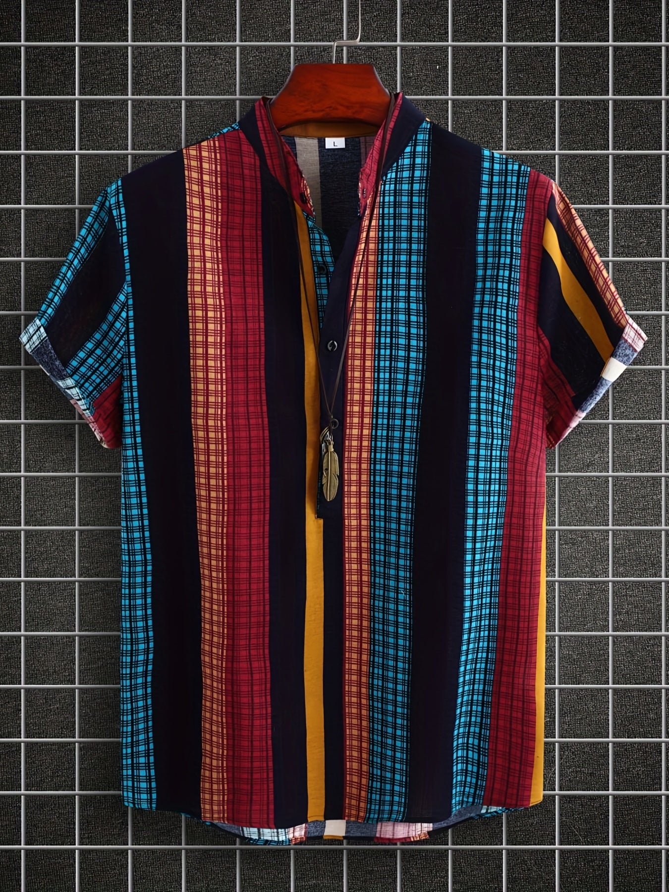 Ethnic Stripe Print Men s Casual Short Sleeve Shirt Summer Vacation Resort Tops