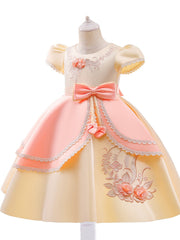 Girls Princess Dress Embroidered Flower Lace Dress Performance Dress