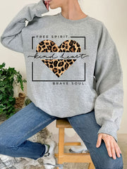 Kind Heart Print Sweatshirt Casual Crew Neck Sweatshirt Women's Clothing