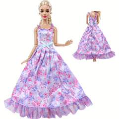 Purple Floral Print Doll Wedding Dress Polyester Sling Princess