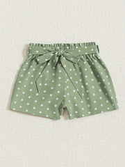 Girls Polka Dot Lace Up Belt Shorts for Summer
