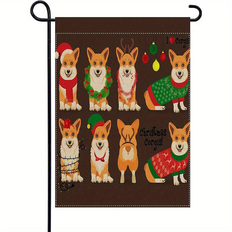 Corgis Dog Garden Flag Double Sided Winter Cartoon Puppy Christmas