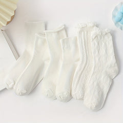 6 Pairs Ruffle Mid Tube Socks Women's Stockings & Hosiery