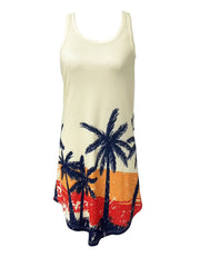 Coconut Tree Print Lounge Dress Crew Neck Short Sleeve Women's Loungewear