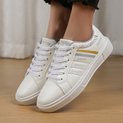 Stripes Pattern Faux Leather Skate Shoes Wear Resistance Non Slip Flat Sneakers