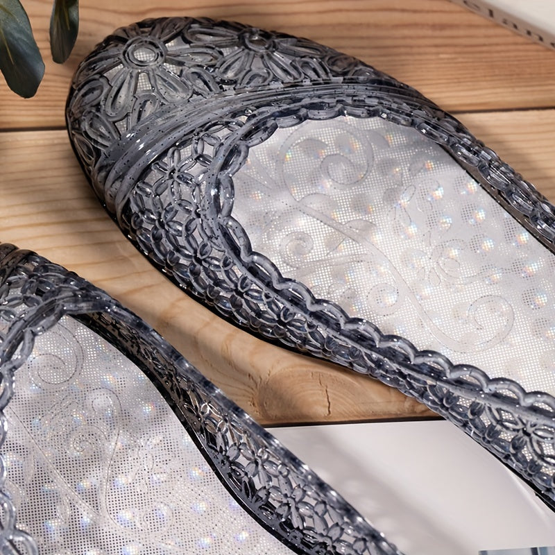 Women's Jelly Flat Sandals Hollow Out Slip On Soft Sole Shoes