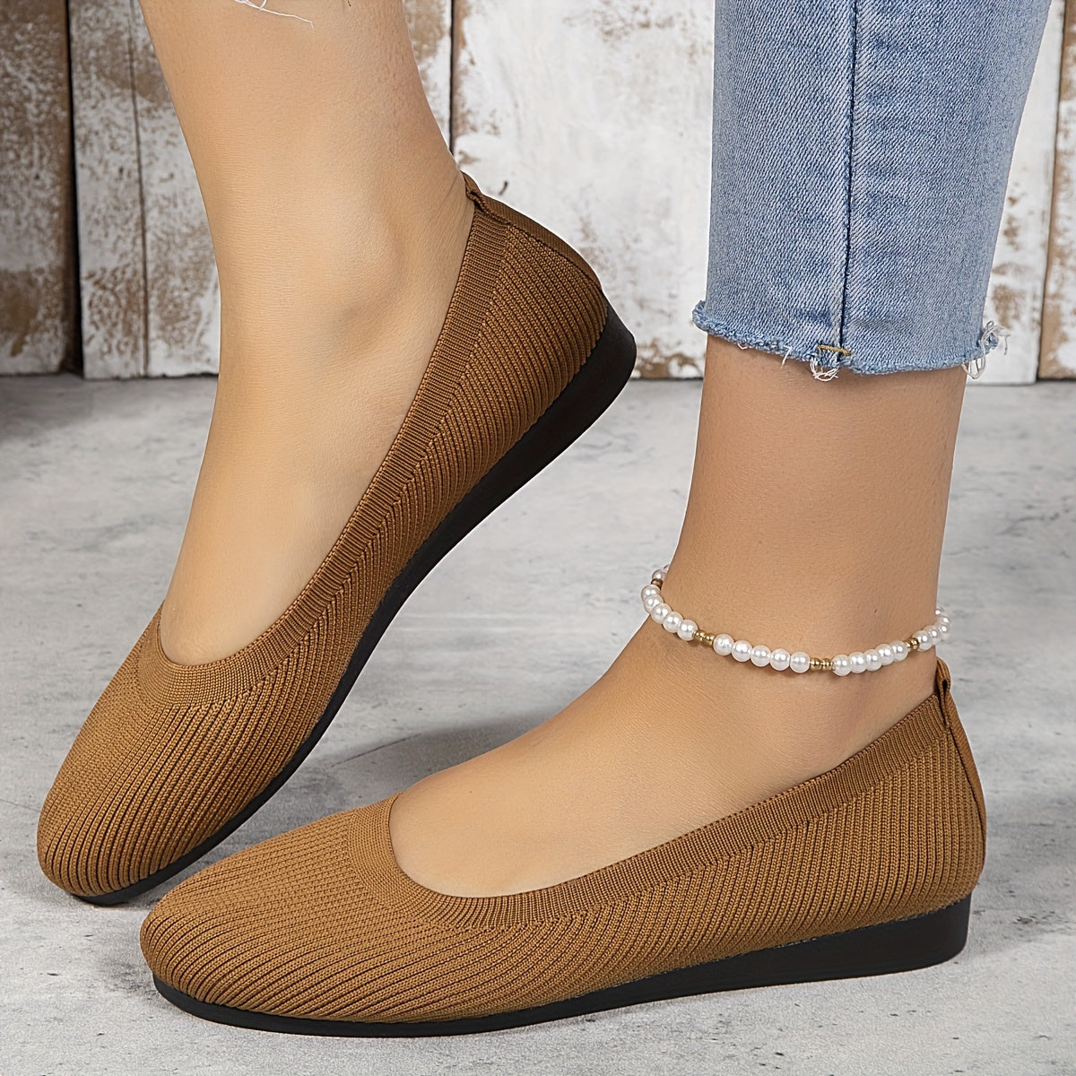 Women's Minimalist Knit Flat Shoes Slip On Low Elastic Ballet Shoes