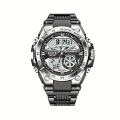 LIGE Sports Dual Display Watch 50M Waterproof Quartz Military Alarm Clock