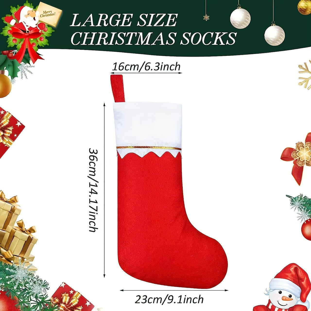 6pcs Felt Christmas Socks Red Non-woven Golden Trim Fireplace Hanging