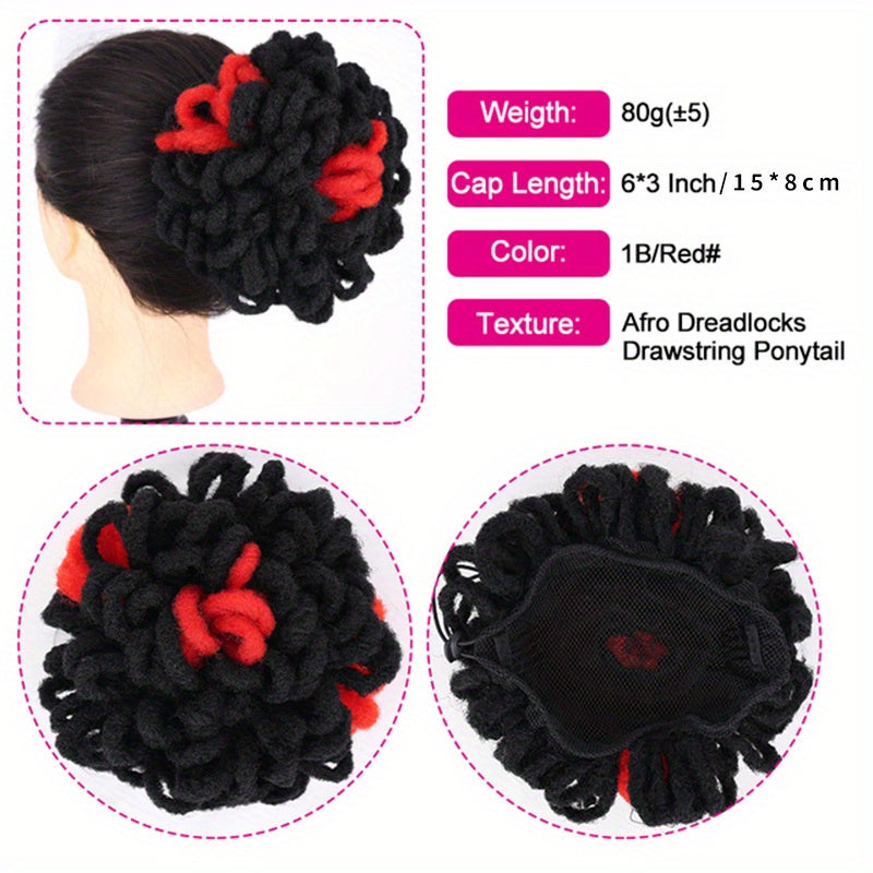 Afro High Puff Drawstring Ponytail Extensions Synthetic Faux Locs Hair Bun