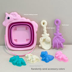 Foldable Bucket Beach Bucket Toy Set Sand Tools & Fruit Molds for Beach Play