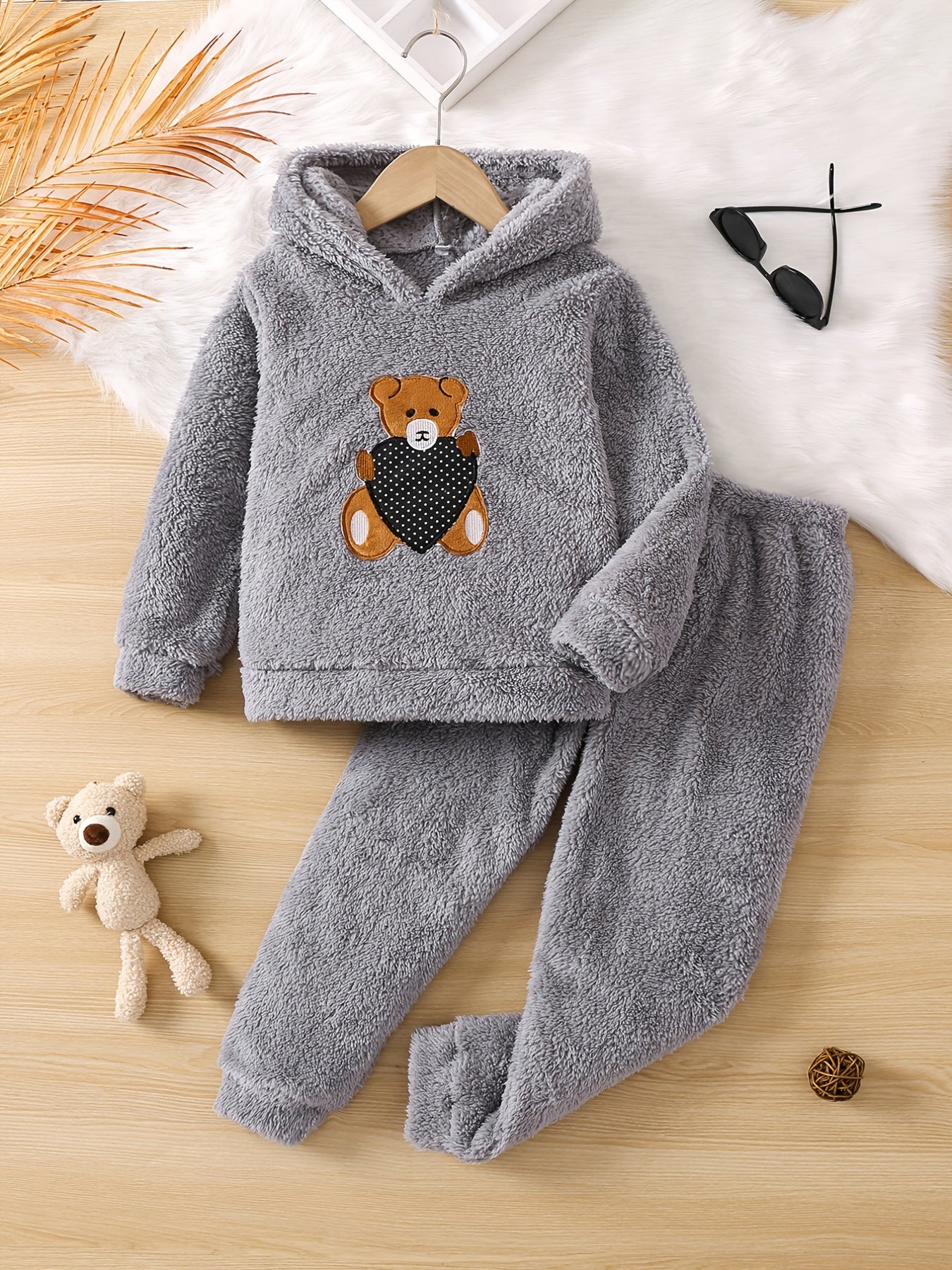 Girls Cartoon Fleece Hooded Sweatshirt & Pants Set