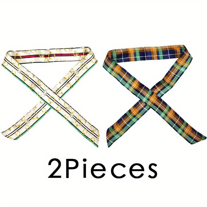 Classic Plaid Twilly Scarf Vintage Ribbon Neckerchief Satin Hair Ribbon
