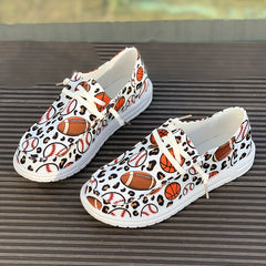 Women's Skate Shoes with Sports Pattern Design Lace up Flat Sneakers