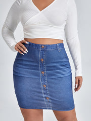 Denim Print High Waist Mini Skirt Women's Plus High Stretch