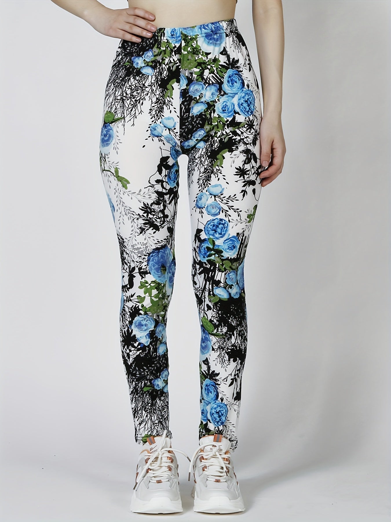 Floral Print Skinny Leggings Casual Stretchy Leggings