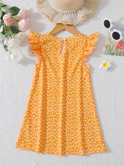 Girls Daisy Floral Print Ruffle Sleeve Dress
