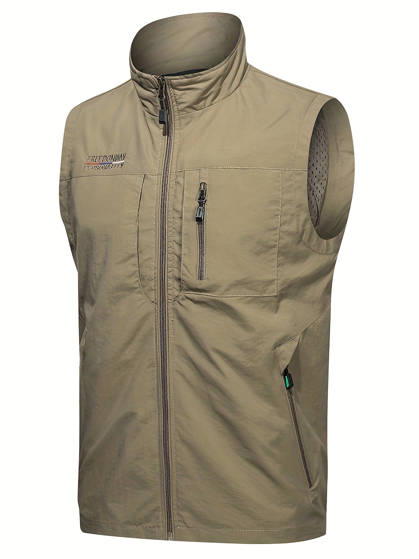 Men's Zipper Pockets Cargo Vest, Stand Collar Zip Up Vest
