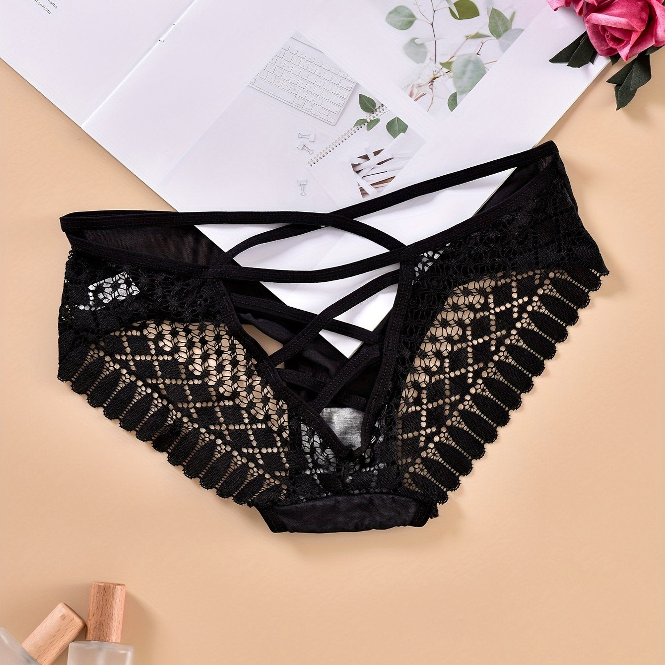 Criss Cross Lace Briefs Cut Out Breathable Panties