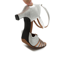 Women's Silver Glitter Dance Shoes for Latin Ballroom Performances