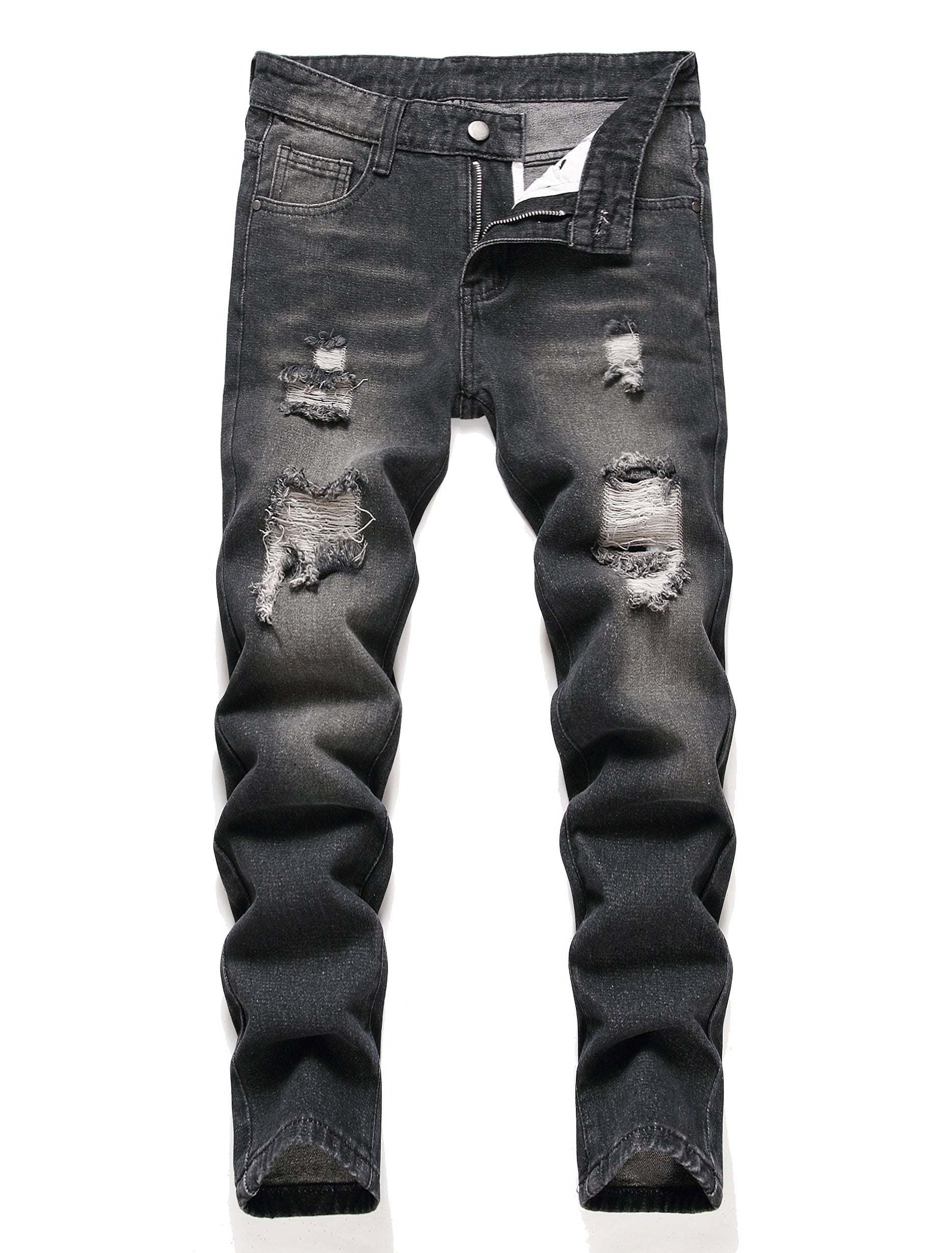 Boys Ripped Distressed Stretch Jeans Skinny Slim Fit Washed Denim Pants