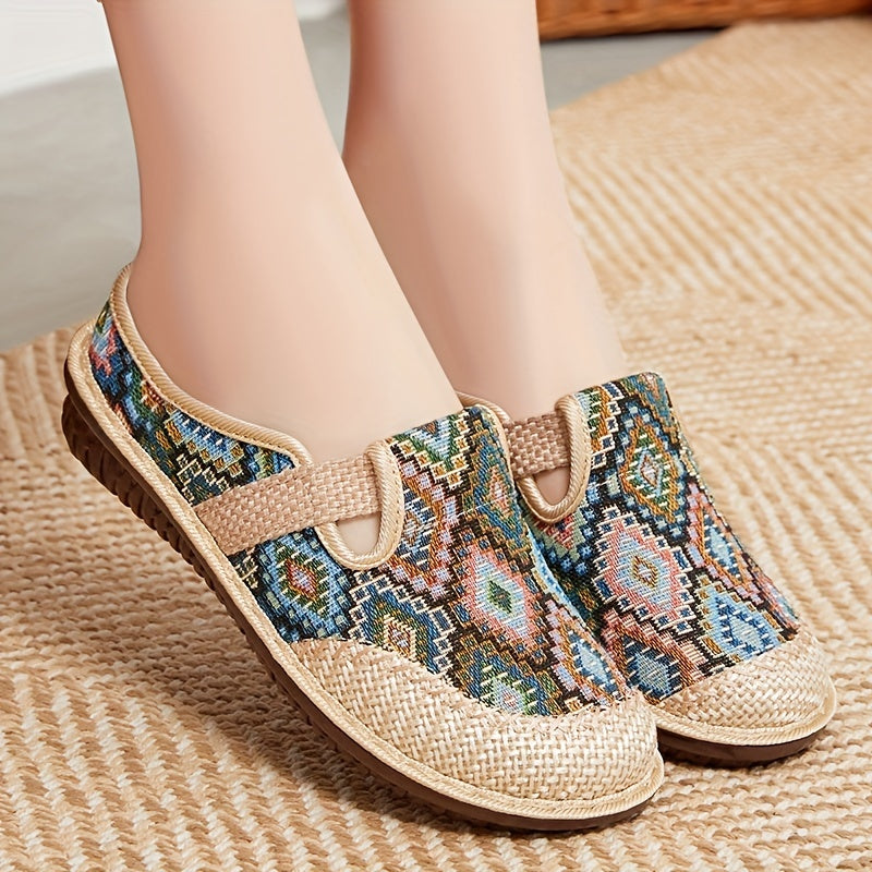 Women's Bohemian Embroidered Mule Sneakers Slip On Lightweight Walking Shoes