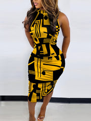Block Chain Print Bodycon Dress Sleeveless Tank