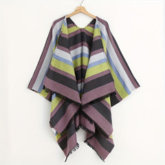 Striped Block Shawl Tassel Wraps Cashmere Large Blanket Scarf Vintage Cardigan
