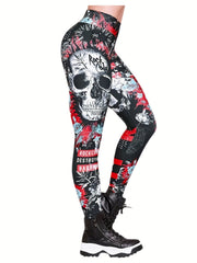 Skull and Flower Printed Leggings for Women