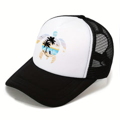 Unisex Sunshade Breathable Adjustable Baseball Cap with Beach Pattern