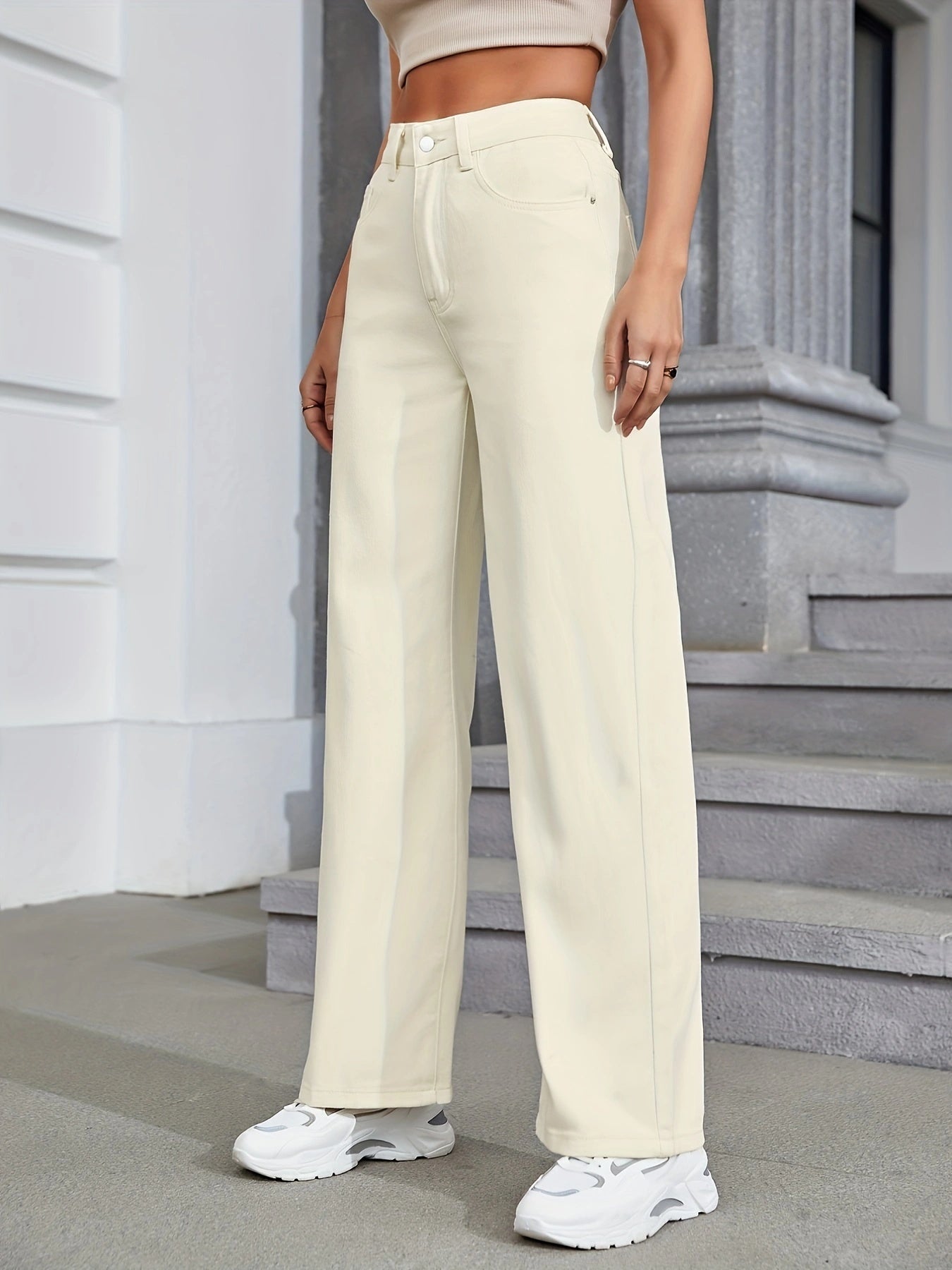 High Rise Wide Leg Straight Jeans Preppy Denim Pants
