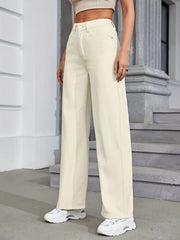 High Rise Wide Leg Straight Jeans Preppy Denim Pants