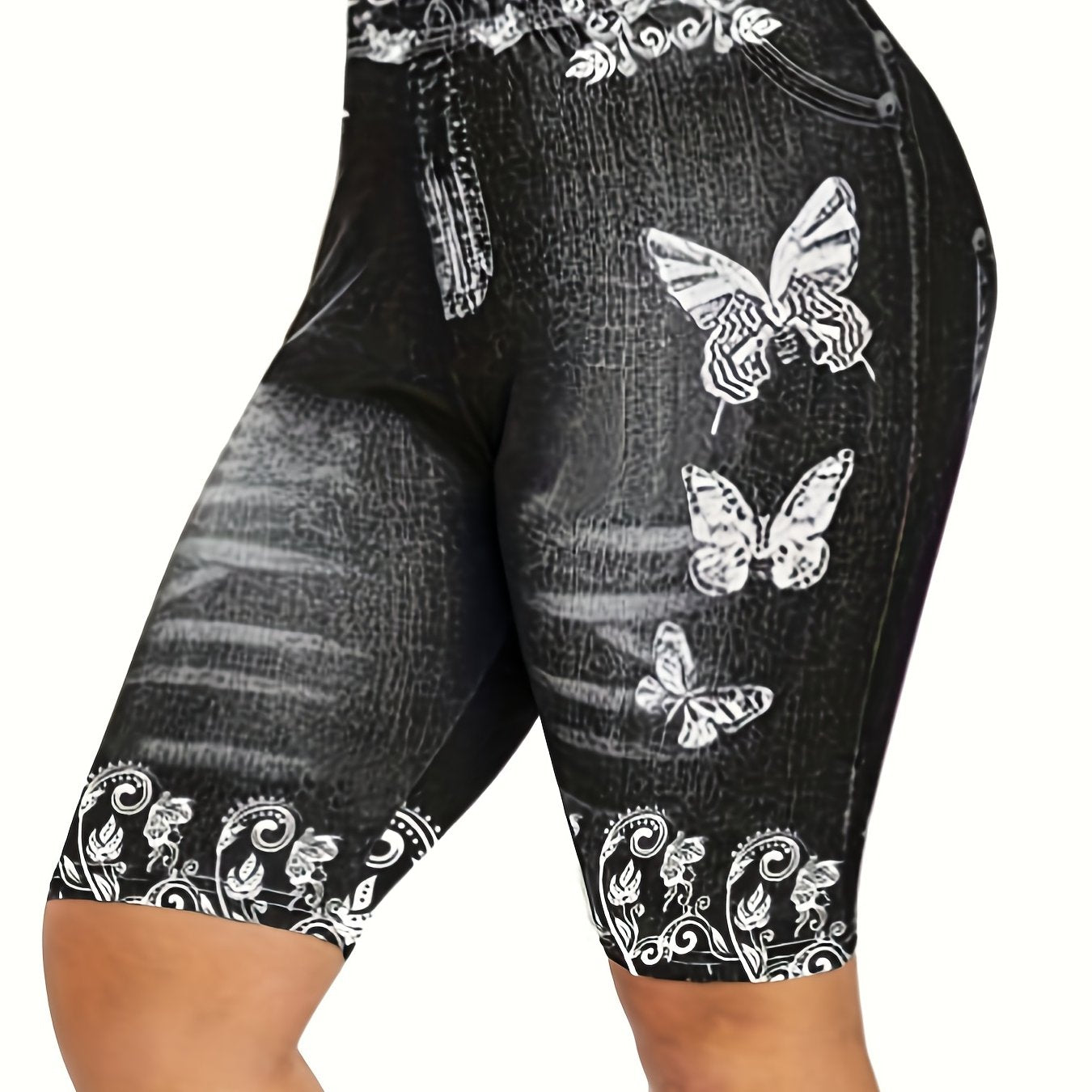 Butterflies Print Casual High Waist Slim Shorts Women's Clothing