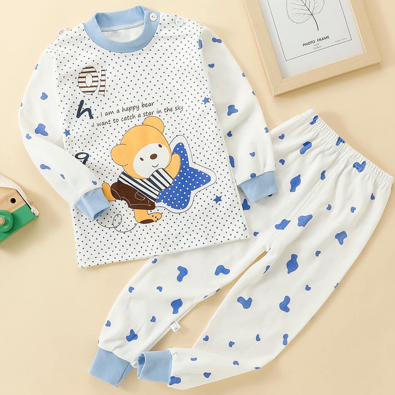 Kids' Bear Print Polka Dot Pajamas