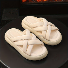 Open Toe Cross Strap Beach Slippers Thick Sole Flatform Shoes