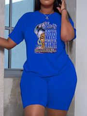 Graphic Print Pantsuits 2pc Set Short Sleeve Loose Tops & High waisted Skirt