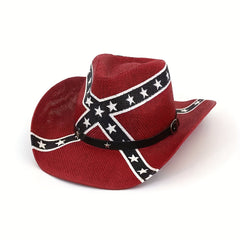 Vintage Flag Cowboy Hat Classic Western Style Sun Hat Unisex Straw Cowgirl Hat