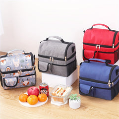 Portable Double Layer Insulated Lunch Bag for Outdoor Picnic