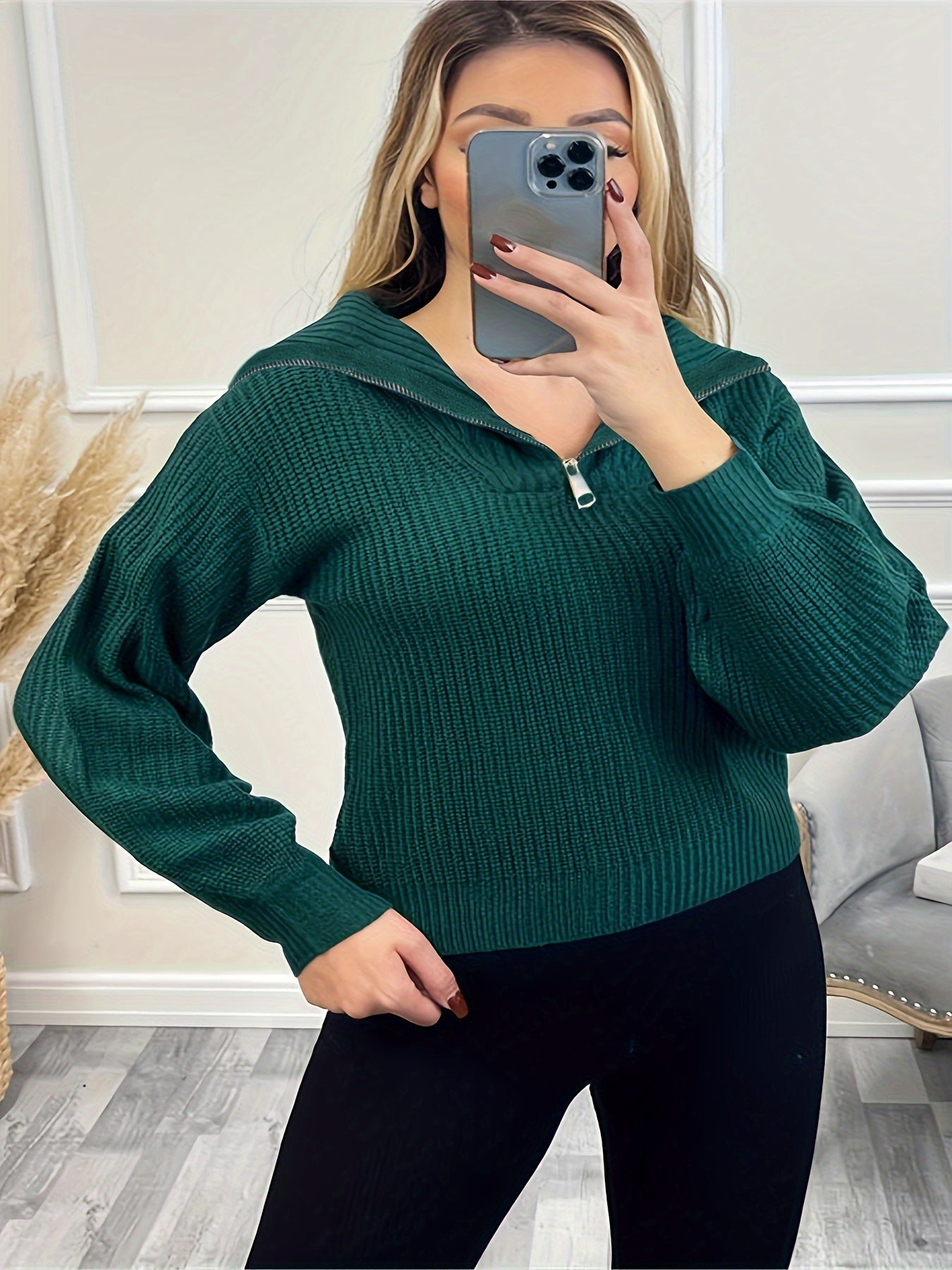 Casual Zipper Sweater Solid Long Sleeve Jumper